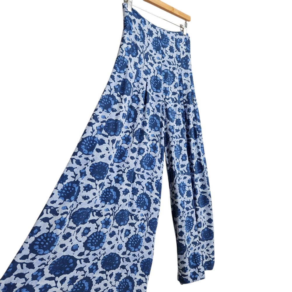 Free People Lady Lady Blue Printed Wide Leg Cropped Smocked Pants Womens Size XS - Picture 7 of 13